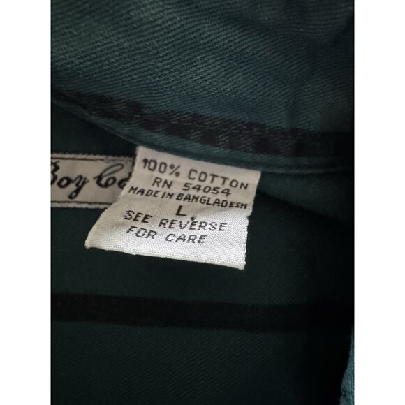 Vintage Bugle Boy Co. Striped Button Down Shirt Men’s L Faded Green Crest Logo - Picture 9 of 9